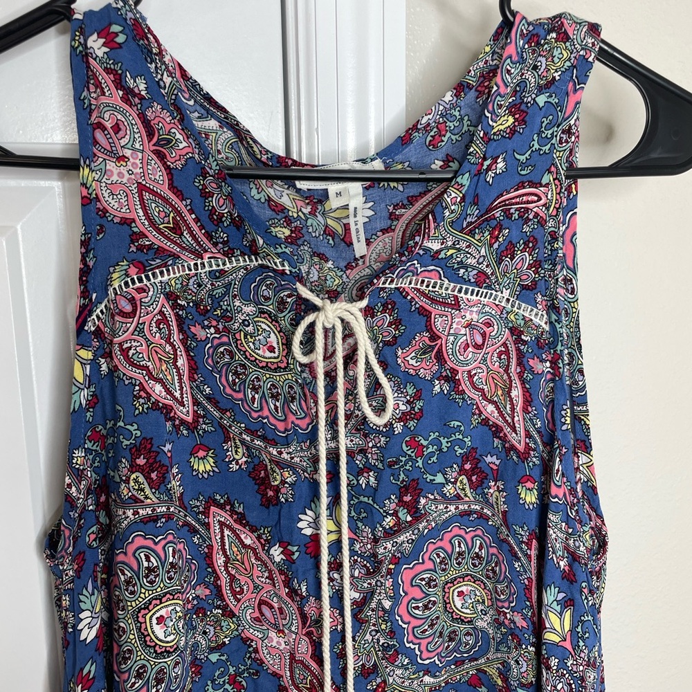 Soieblu Blue Paisley Boho Sleeveless Tassel Tie Dress Tunic Dress Size M - Picture 3 of 8